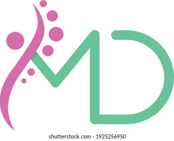 MD brand logo with alphabet letters and body.