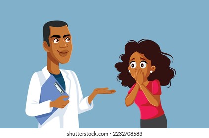 
MD Doctor Consulting a Patient with Nausea Symptoms Vector Cartoon. Pregnant woman suffering from morning sickness consulting an obstetrician
