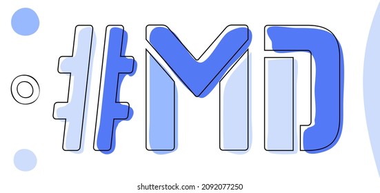 MD Hashtag. Isolate curves doodle letters. Blue colors. Hashtag #MD is abbreviation for the US American state Maryland for social network, web resources, mobile apps.