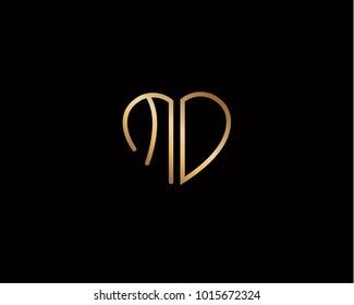 MD initial heart shape gold colored logo
