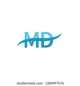 MD Initial letter, overlapping movement swoosh logo,blue sea color isolated on white background