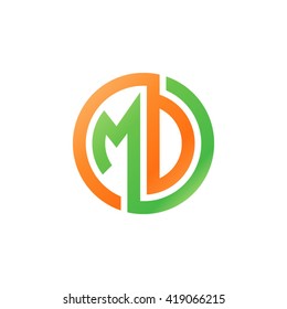 MD initial letters looping linked circle logo orange green