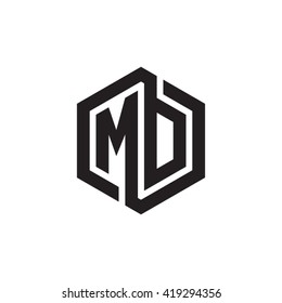 MD initial letters looping linked hexagon monogram logo