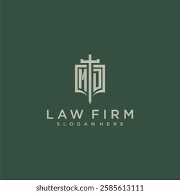 MD initial monogram for law firm with sword and shield logo image