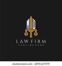 MD initial monogram for lawfirm logo with sword and scale