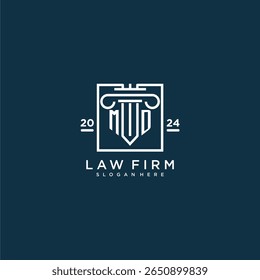 Logotipo inicial del monograma del MD para el bufete de abogados con el diseño del pilar en cuadrado creativo