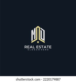 MD initial monogram logo for real estate with home shape creative design