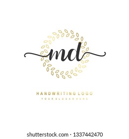 MD initial signature logo. handwriting logo template vector,