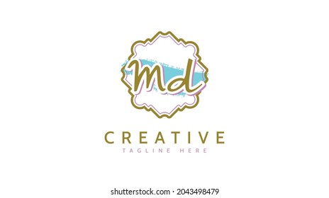 MD Initials, handwriting logo vector