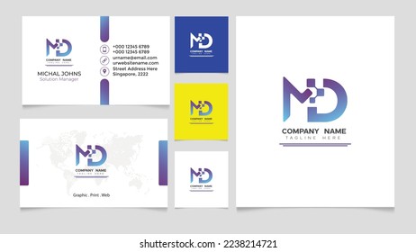 MD Latter Logo For Technology-Based Businesses With Beautiful Gradient Color And A Unique Visting Card To Showcase Your Business In Front Of Your Valuable Customer