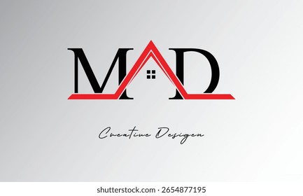 Logotipo de MD Letter House: monograma inmobiliario creativo con icono de techo y forma de hogar para propiedades, arquitectura y marca moderna
