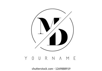 MD Letter Logo with Cutted and Intersected Design and Round Frame Vector Illustration