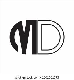 MD Letter logo monogram with oval shape negative space design template white background