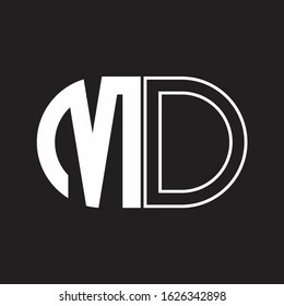 MD Letter logo monogram with oval shape negative space design template