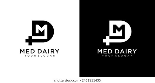 MD letter medicine Logo Design Vector Template. Abstract Alphabet MD with cross logo Illustration