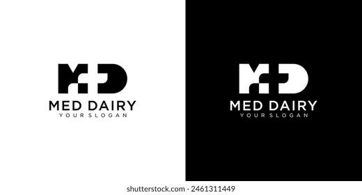 MD letter medicine Logo Design Vector Template. Abstract Alphabet MD with cross logo Illustration