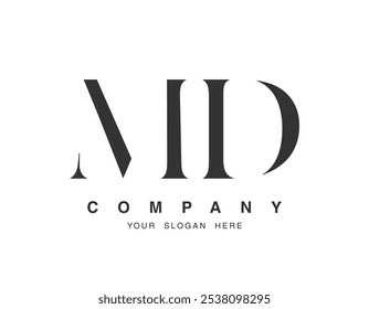 MD logo design. Initial letter m and d serif font style. Creative classic company name typography. Trendy logotype or identity. Vector illustration.