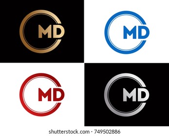 MD Logo. Letter Design Vector with Red and Black Gold Silver Colors
