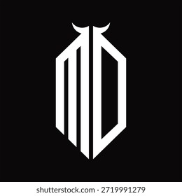 MD Logo monogram with horn shape isolated black and white design template on black background