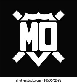 MD-Logo-Monogramm einzeln auf Schildform mit abgerundeter Linie auf schwarzem Hintergrund