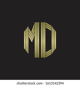 MD Logo monogram outline style linked isolated with gold colors