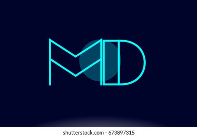 md m d blue line circle letter logo alphabet creative company vector icon design template