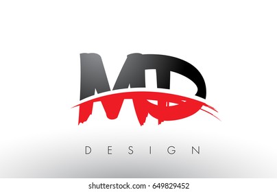 MD M D Brush Logo Letters Design with Red and Black Colors and Brush Letter Concept.