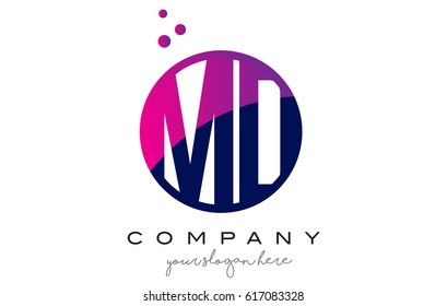 MD M D Circle Letter Logo Design with Purple Magenta Dots Bubbles Vector Illustration