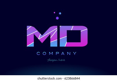 md m d  creative color blue background pink purple magenta alphabet letter company logo vector icon