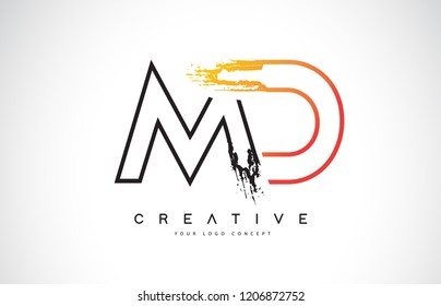 MD M D  Creative Modern Logo Design Vetor with Orange and Black Colors. Monogram Stroke Letter Design.