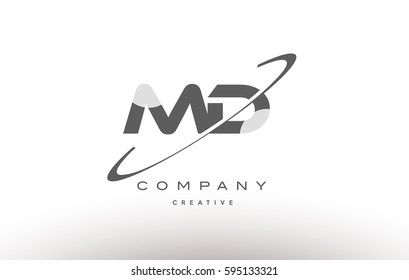 md m d grey swoosh white alphabet company logo line design vector icon template 