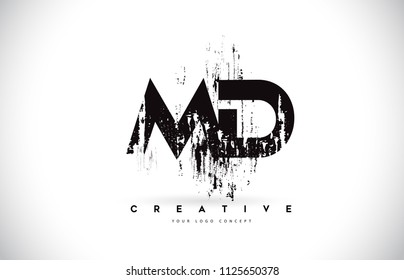 MD M D Grunge Brush Letter Logo Design in Black Colors. Creative Brush Letters Vector Illustration.