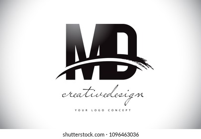 MD M D Letter Logo Design with Swoosh and Black Brush Stroke. Modern Creative Brush Stroke Letters Vector Logo