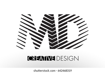 MD M D Lines Letter Design with Creative Elegant Zebra Vector Illustration.