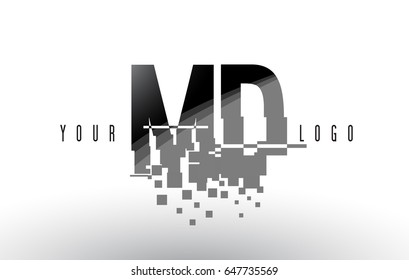 MD M D Pixel Letter Logo with Digital Shattered Black Squares. Creative Letters Vector Illustration.