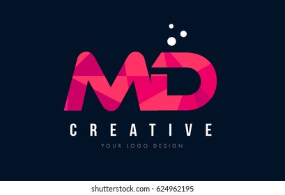 MD M D Purple Letter Logo Design with Low Poly Pink Triangles Concept