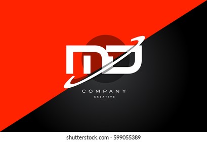 md m d  red black white technology swoosh alphabet company letter logo design vector icon template 