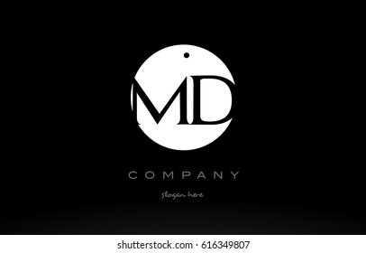 MD M D simple black white circle background alphabet company logo design vector icon template