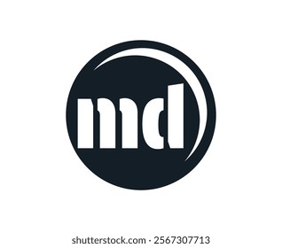 MD sport emblem or team logotype. Ball logo with a combination of Initial letter M and D for balls shop, sports company, training, club badge. Vector illustration.