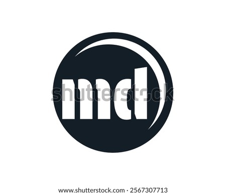 MD sport emblem or team logotype. Ball logo with a combination of Initial letter M and D for balls shop, sports company, training, club badge. Vector illustration.