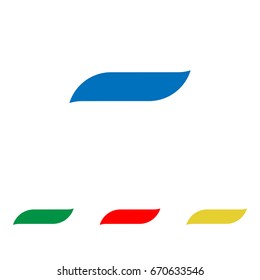 M-dash symbol. Vector. Big blue flat icon with red, green and yellow small icons at white background. Isolated.