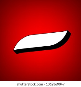 M-dash symbol. Vector. Perspective view of white icon with black outline at reddish background.