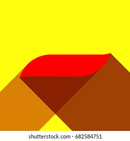M-dash symbol. Vector. Red icon with two flat reddish shadows on yellow background.