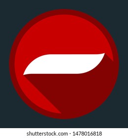 M-dash symbol. White icon with shadow on round red button at dark cyan background. Illustration.