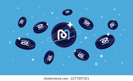 Mdex coins falling from the sky. MDX cryptocurrency concept banner background. svg
