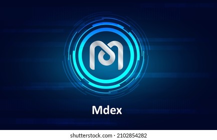 Mdex MDX logo icon and dark blue background.Crypto currency digital money concept. svg