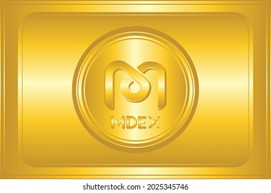 Mdex MDX token symbol cryptocurrency with golden button and golden plate background. Cryptocurrency logo icon for banner, poster, web or news. Vector illustration eps 10 svg
