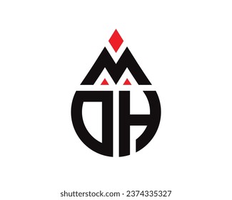 MDH letter water drop shape logo design. MDH drop logo simple design.