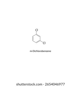m-Estrutura esquelética do diclorobenzeno. ilustração esquemática do composto de benzeno halogêneo. Diagrama simples, fórmula química.
