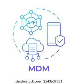 MDM blue gradient concept icon. Mobile device management. Cloud data, software. Technology, system. Round shape line illustration. Abstract idea. Graphic design. Easy to use in infographic